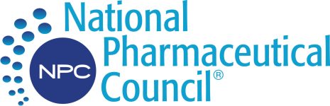 A blue and white logo for the national pharma council.